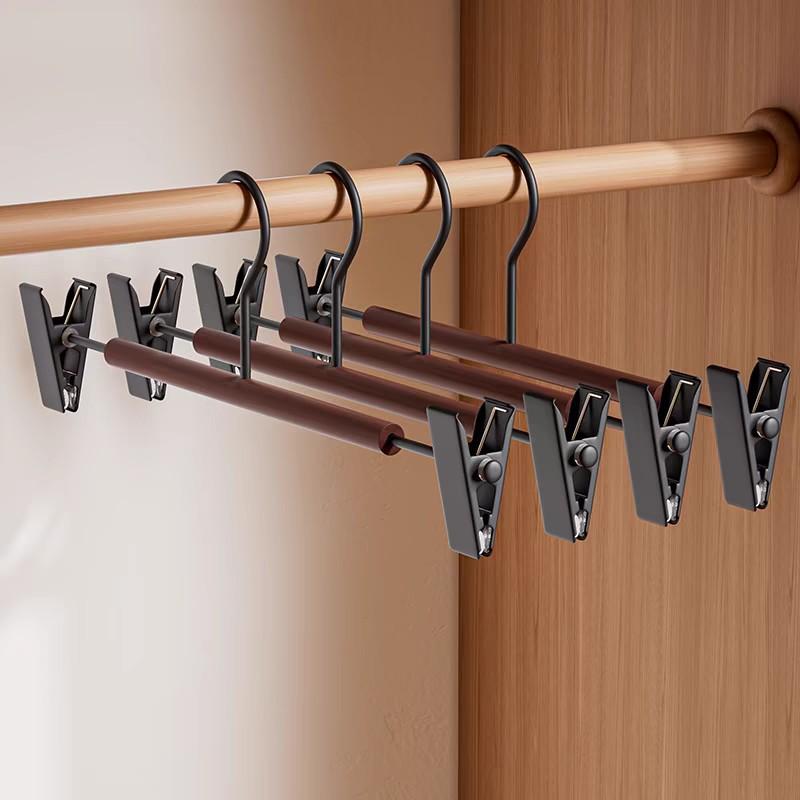 Factory Direct Sales Wrought Iron Beech Retractable Pants Rack Multi-Functional Non-Slip Iron Wood Hanger Adult Skirt Clip Household Pants Clip