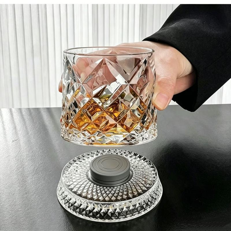 260ML Stress Relief Rotating Drinking Glass Premium Crystal Beer Cup With Base for Home Office Bar Relaxation