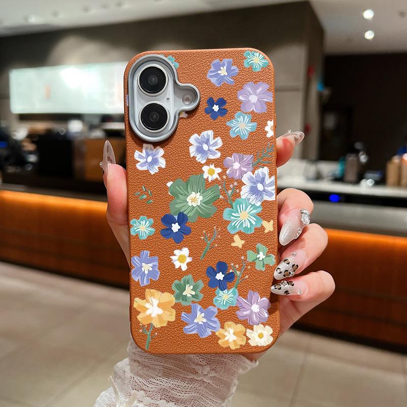 

Матовый тонкий чехол для телефона с цветочным узором для iPhone 16 Pro Max 15 Plus 14 Pro 13 12 11 XS XR 8 7, защита линз, противоударный мягкий чехол из ТПУ iPhone 12 коричневый