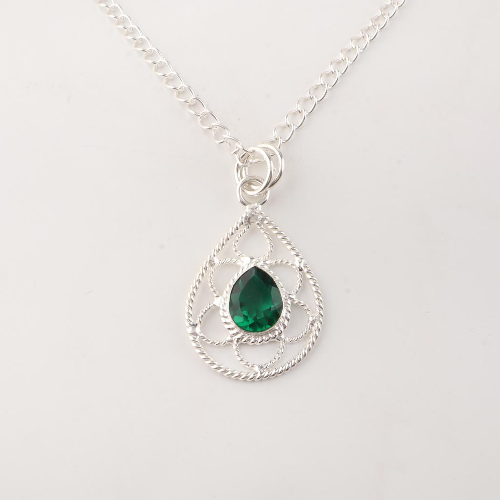 Chrome Diopside Gemstone 925 Sterling Silver Handcrafted Pendant 1.40" For Wedding Gift PP-19-1