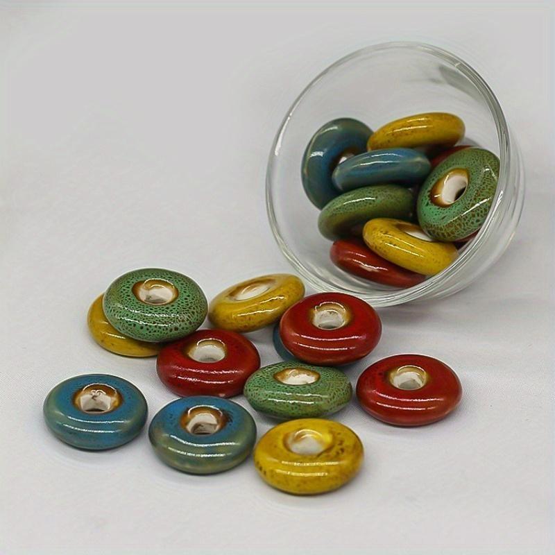 10Pcs Ceramic shaped beads round flat piece circle necklace diy pendant flower glaze peace button loose porcelain beads