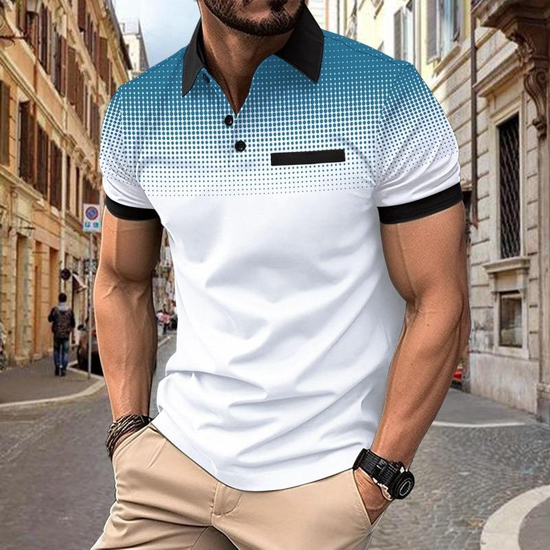 2026 Fashion Men s Summer Gradient Printed Polka Dot Short Sleeve POLO Men s Sports Polo Shirt Men s Tops S белый