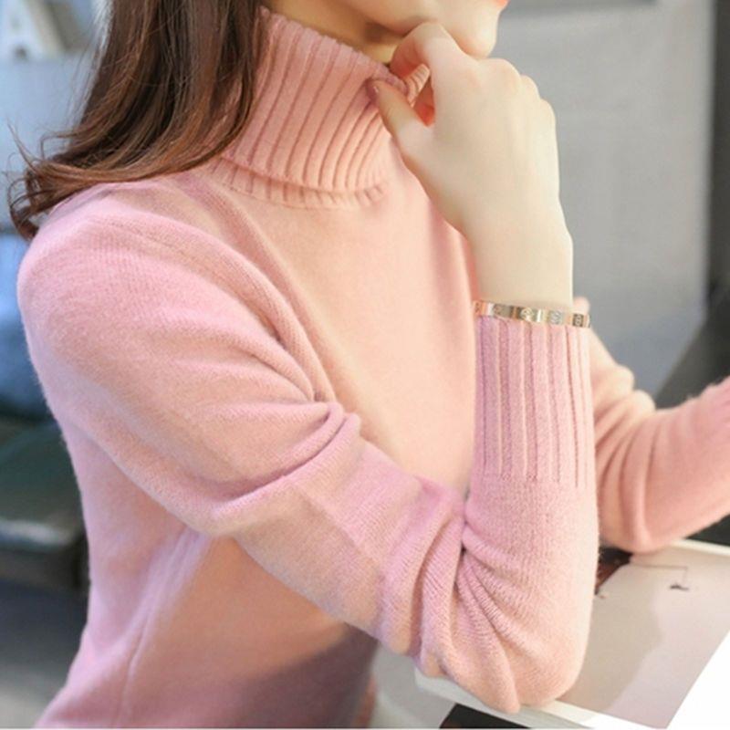 Turtleneck Knitted Sweater for Women Korean - Style Slimming Short Pullover Warm Long - Sleeved Knitted Sweater