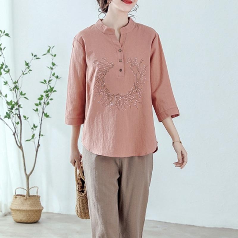 Cotton Linen Top for Summer Women's Loose Fitting Women's Clothing Slimming Linen T-shirt Chinese Style Belly Covering Blouses Shirts