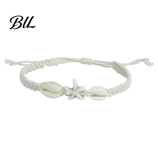 Cute Starfish Shell Bracelet Summer Beach Bracelet, Bohemian Sea Turtle Braided Handmade Woven Flexible Rope for Travel String Wristband, Adjustable