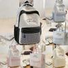 Fashion Grid Cat Embroidery School Backpack Featuring Colorful Collide Design And Padded Shoulder Straps For Daily Use