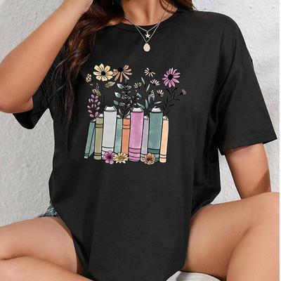 Fashion Women Color Book Print T Shirt Funny Casual O-neck Short Sleeves T-shirt Summer Female Tee Shirt