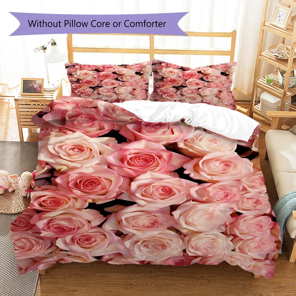 Rose Pattern Bedding Quilt Set Quilt Cover Pillowcase Home Decoration Gift (1 * Duvet Cover + 2 * Pillowcase, Without Core)