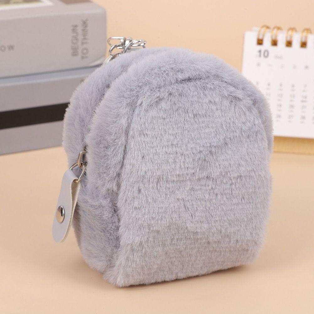 Plush Cute Zipper Wallet Keyring Zipper Mini Plush Coin Bag Mini Plush Schoolbag Coin Purse  Girls