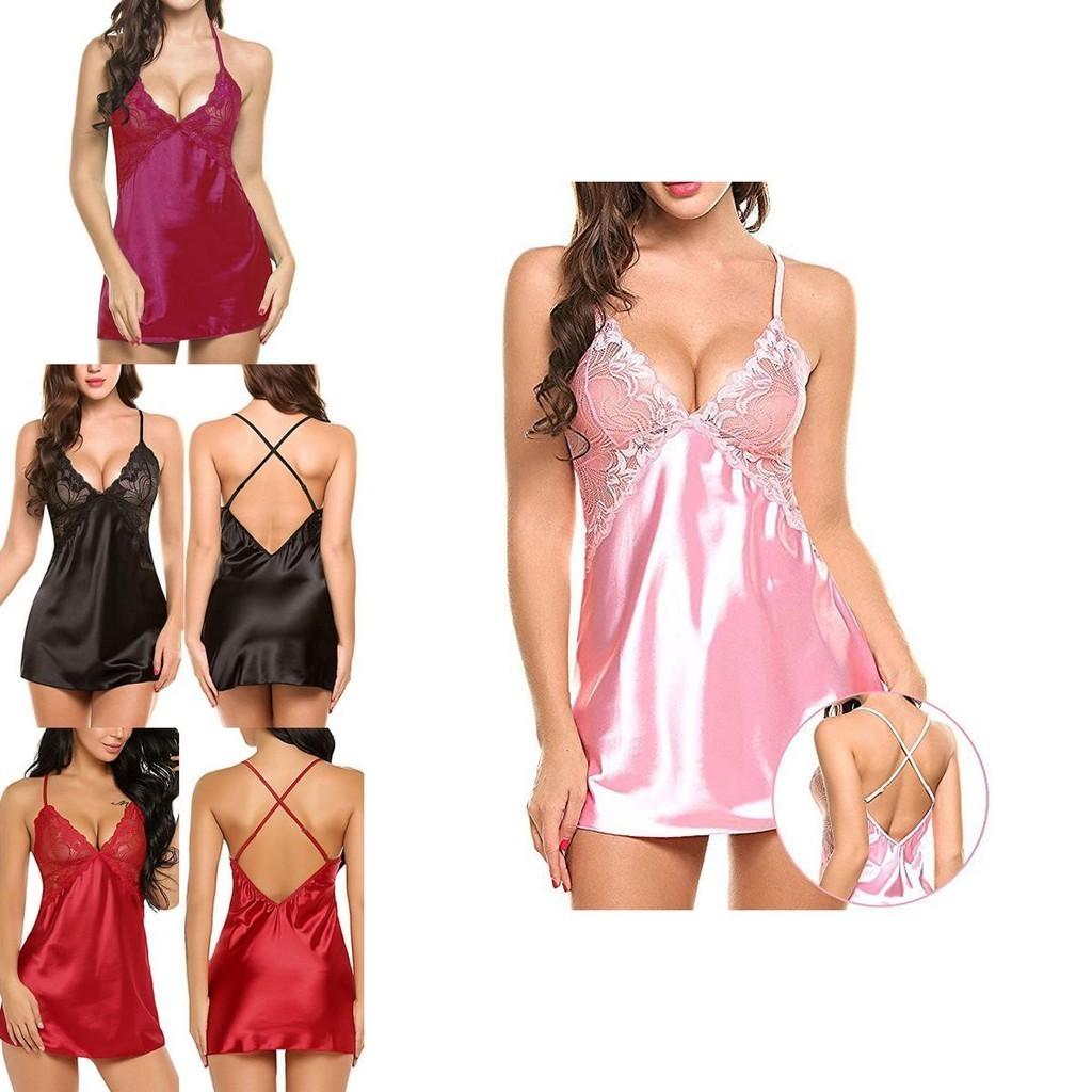 Sexy Women Lady Lace Sleepwear Satin Nightwear Lingerie Pajamas Suit Size Sxl
