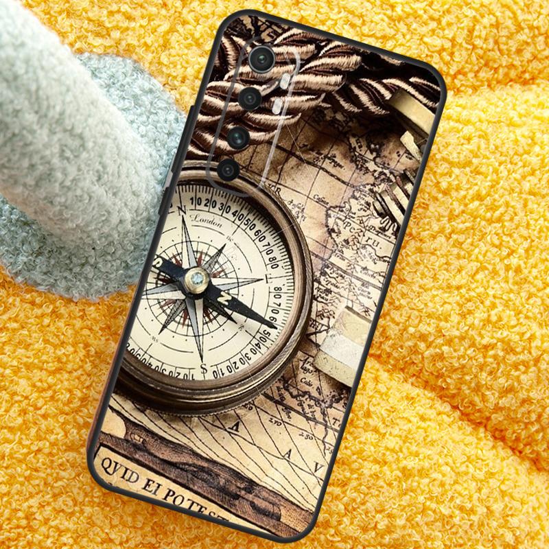 World Map Compass Nautical Case For POCO X3 X4 X5 F5 Pro M5s C40 F4 GT F3 Cover For Xiaomi 12T 11T Pro 12 13 Lite 12X