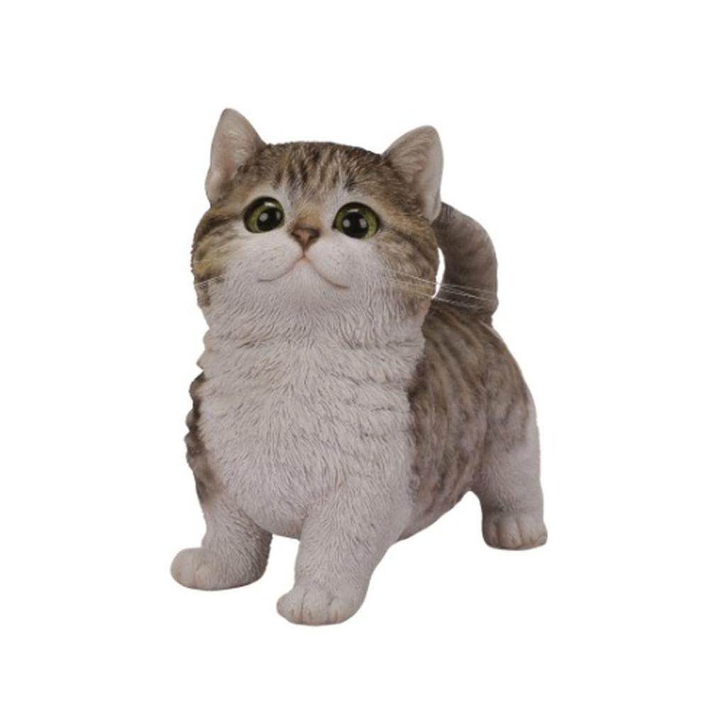 Ubia Munchkin Cat, Tabby and White, 16 X 8.5 X 15 Cm, Doll Figurine, Animal Ornament, Garden Decoration, Realistic, Cute Cat, H24086-2A