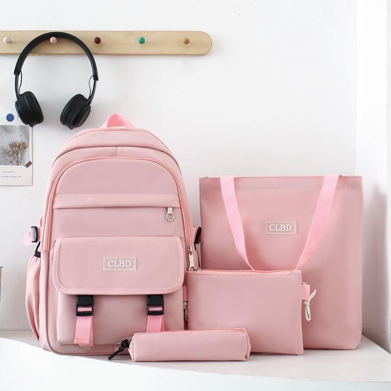 Four-Piece Backpack Set Student Schoolbag Women's Solid Color Backpack