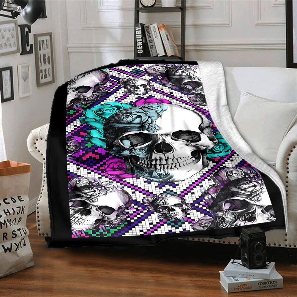 1pc Skull Roses Blanket Lightweight Blanket Throw Blanket For Sofa, Bed, Travel, Camping, Livingroom, Office, Couch, Chair yy251010059
