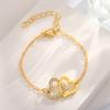 5PCS/Set Double Heart Shaped Jewelry Sets Of Ring Earrings Necklace For Women Rhinestone Wedding Jewelry