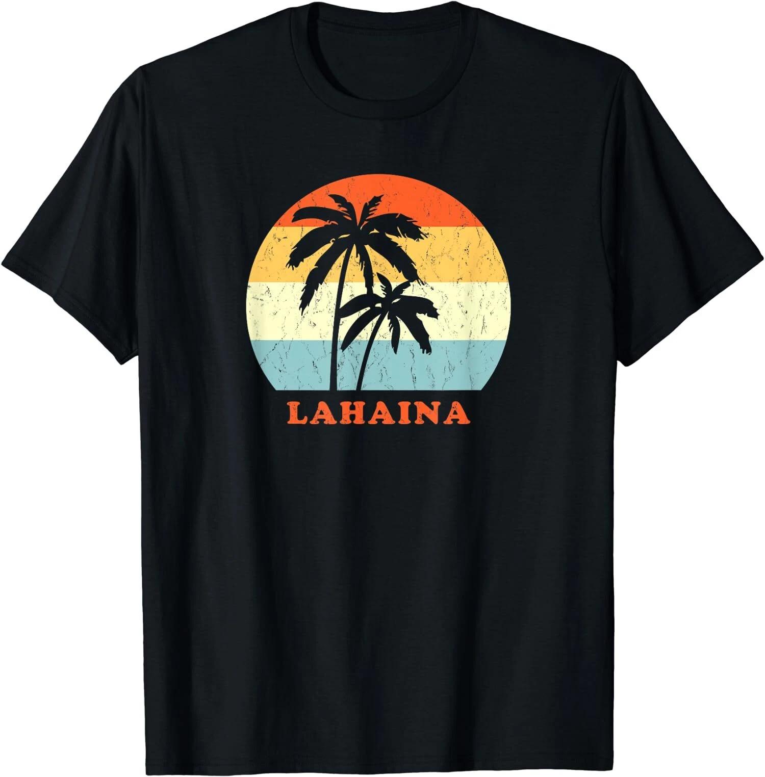 Lahaina Maui Vintage Retro Palm Tree Sunset Vacation T-Shirt L