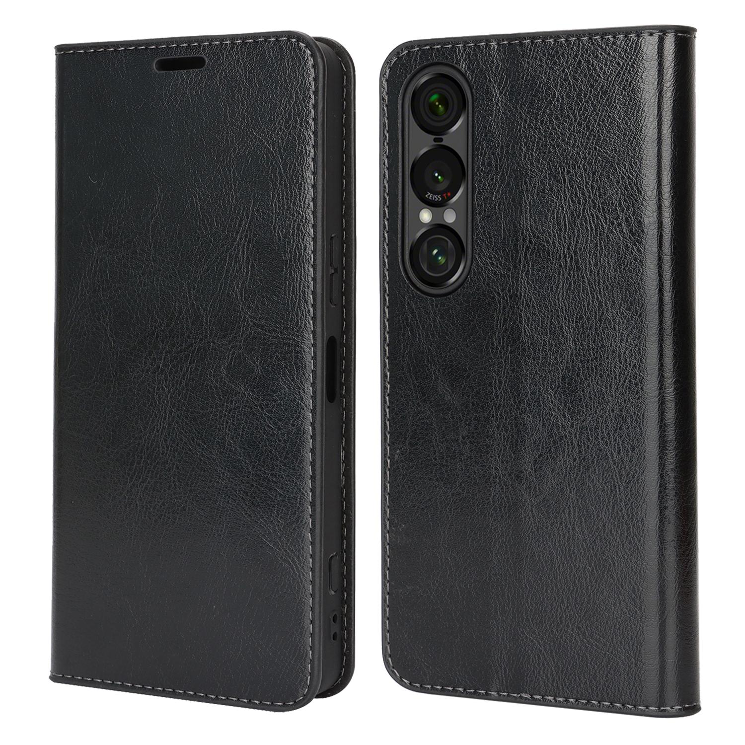 

For Sony Xperia 1 VII Case Crazy Horse Texture Split Leather Wallet Phone Cover Black