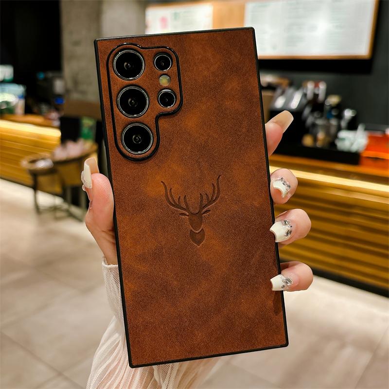 For Samsung S25 S21 S22 S23 FE S24 Ultra Plus Soft Leather Deer Head Back Cases For Galaxy A56 A36 A26 A16 A55 A54 A53 A34 Cover