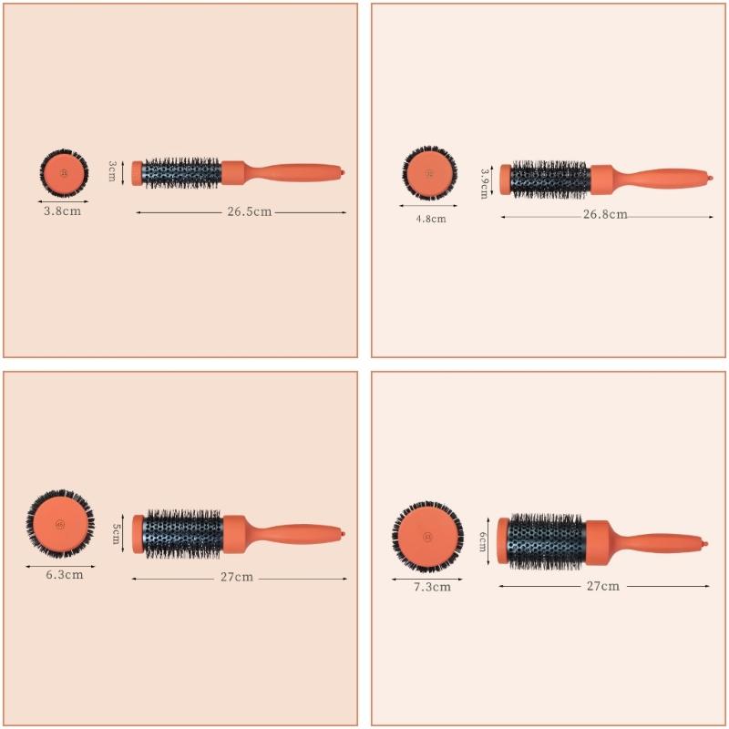 Thermal Protective Ceramic Barrels Hair Brush Natural Volumizing Curls Nylon Bristles Ergonomic Beechwood For Styling