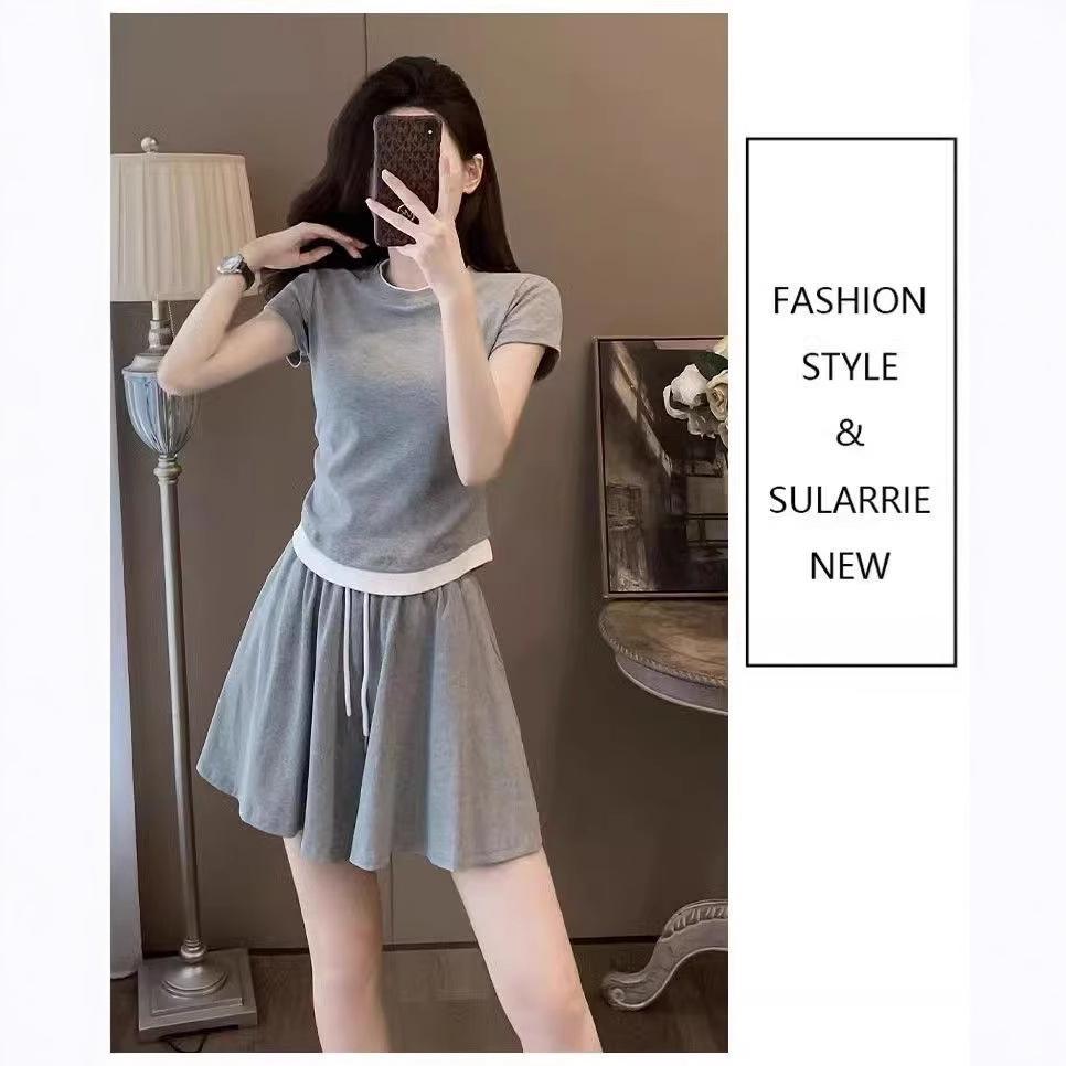 

2025 Women s Summer Casual Sportswear: Short Sleeve Top & Skirt Set XXXL