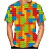 Summer Round Neck 3D Building Blocks Pattern Print T-shirts Fashionable Casual Short Sleeved Men's T-shirts
