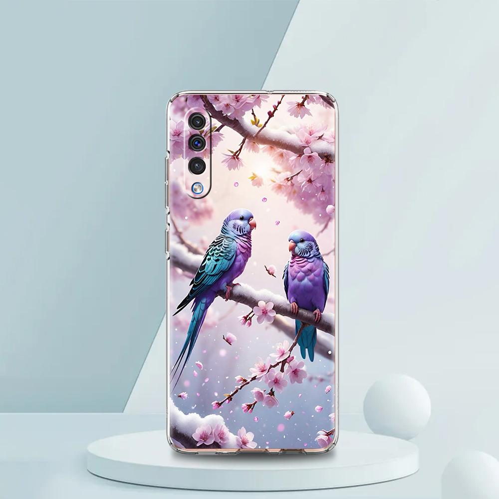 Transparent Phone Case for Samsung Galaxy A16 A14 A12 A22 A24 A42 A02 A06 A20 A30 A40 Soft TPU Cover Flower Floral Bird Pattern