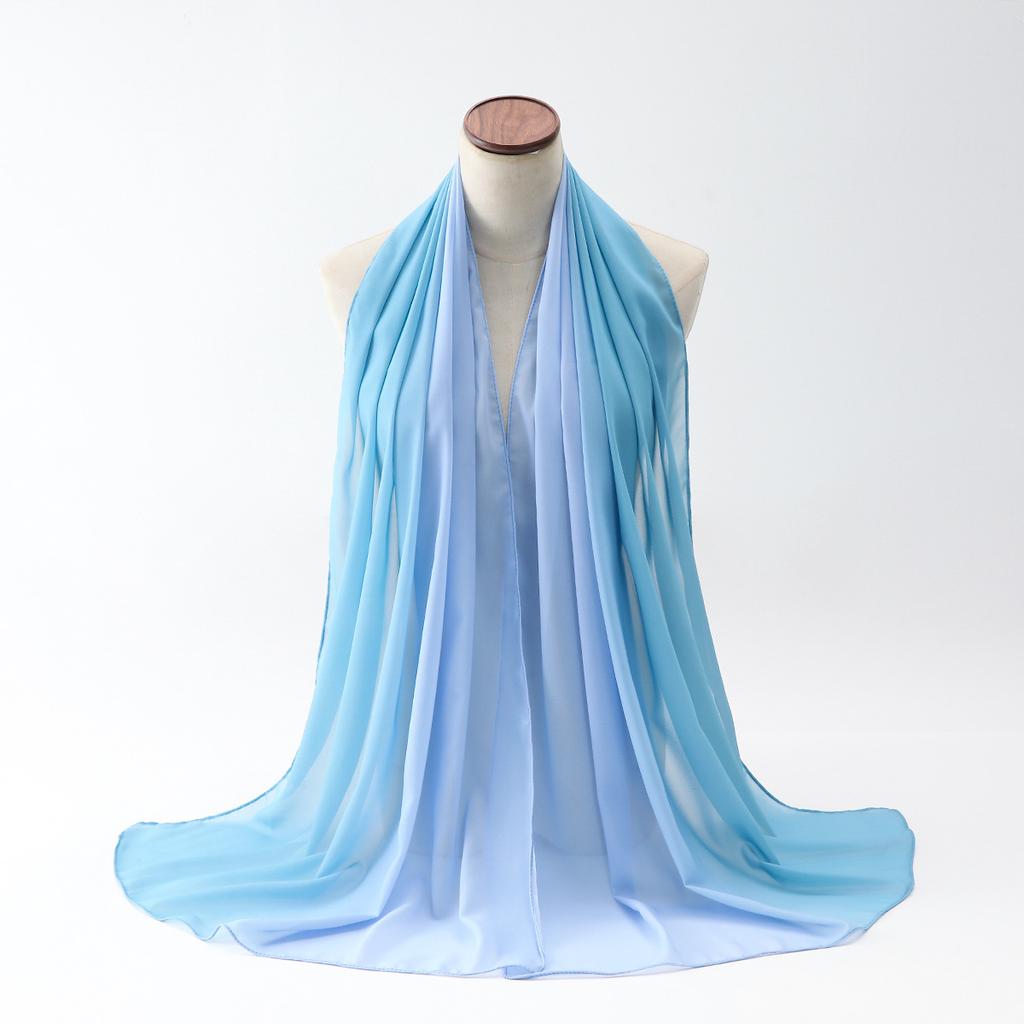 New Fashion Multi-Color Scarf Women With Gradient Chiffon Thin Versatile Headband Muslim Headscarf Ethnic Turban Shawl 175*75Cm