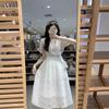 Gentle Wind Lace Bubble Sleeve Dress Women's 2026 Summer New Temperament Fashionable High Waist Thin Medium and Long Dress Tide