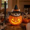Kids Holiday Gift Halloween Cat Pumpkin Lantern, 3D Printed Glowing Figurine Witch Decoration with Hat, Spooky Tabletop Ornament, Festive Party