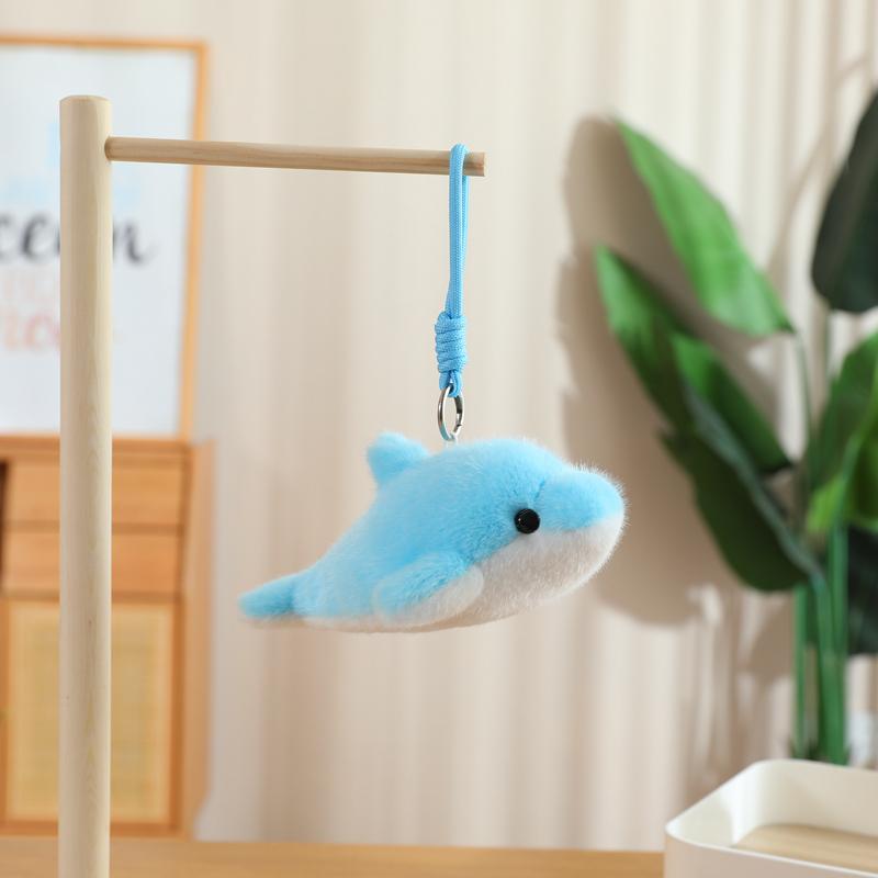 10/18cm Marine Animal Plush Pendant Stuffed Purple Dolphin Killer Whale Shark Seal Keyring with Loop Small Plushie for Bag Gift