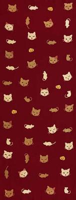 Edoten Todaya Shoten Niwazome Tenugui (Japanese Hand Towel) Cat and Mouse, Dark Red, 18-1008