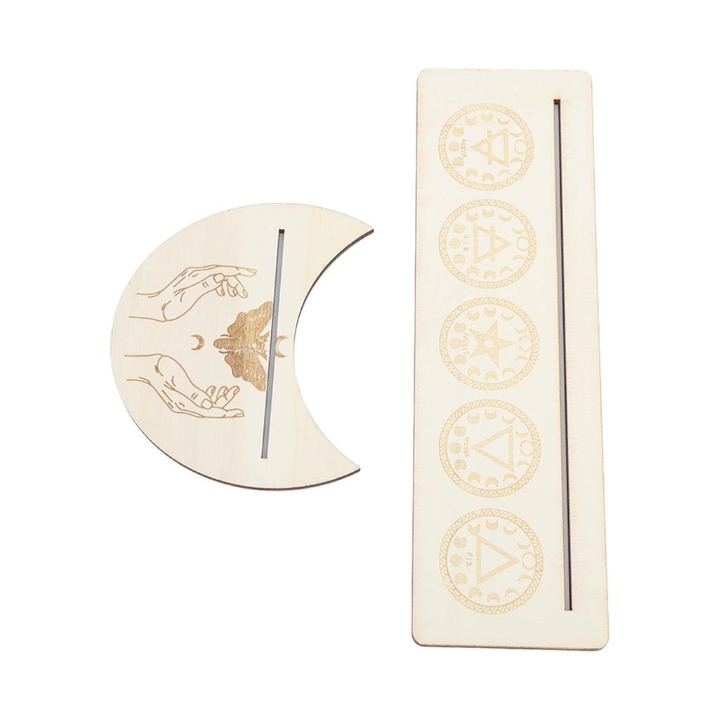 2 Sztuki Drewniany Stojak Uchwyt na Karty Tarota Stabilny Kształt Księżyca i Prostokątny Drewniany Ekspozytor na Karty Tarota