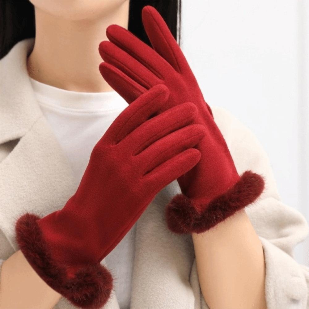 Full Fingers Mittens Solid Color Cycling Mittens Fashion Suede Gloves Girls
