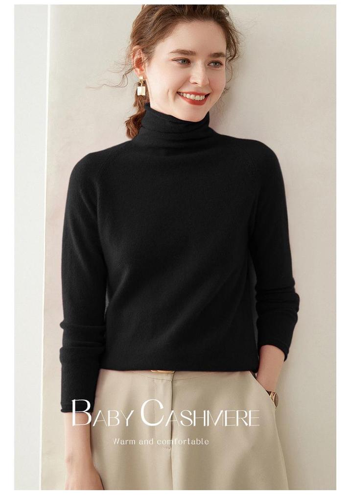 Women's Cashmere Sweater: Rolled Hem, Pile Collar, Solid Color, Loose Fit, Slimming Raglan Sleeve, Pure Wool Knit.