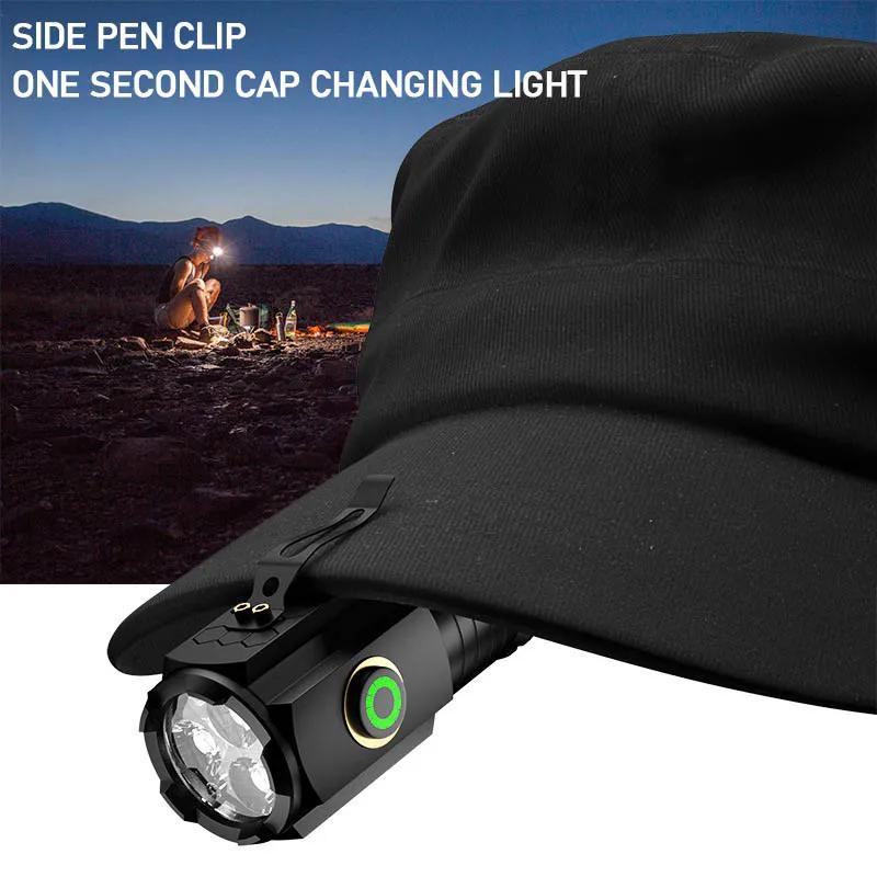 LED Mini Flashlight Powerful Type-C Rechargeable 18350 Battery Torch  2000LM Lamp with Tail Magnet Tactical Camping Lantern