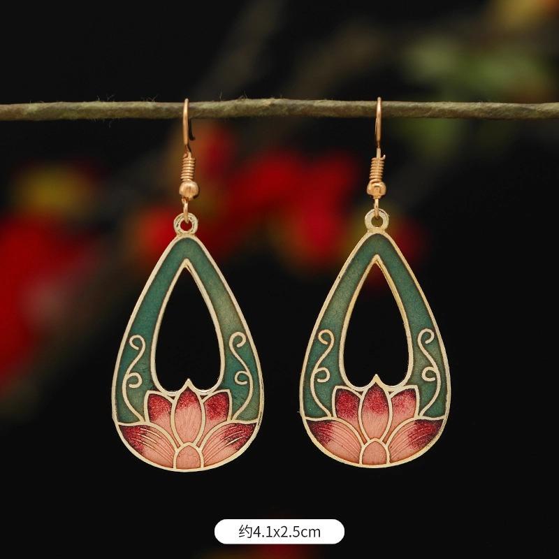 Chinese retro cloisonne enamel earrings female classical temperament simple flower earrings niche design earrings
