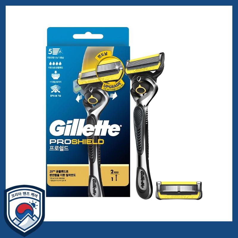 

[Gillette] ProShield Yellow Manual Razor Set (Handle + 2 Cartridges) - Professional Dual-Lubrication Recharge & FlexBall Precision Therapy