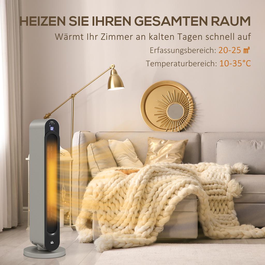 Electric Heater, 3 Modes, 12-Hour Timer, LED Display, Oscillation Function