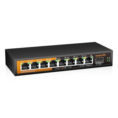 KeepLiNK Switching Hub mit 1 10GbE Metall keine Einstellungen 8-Port 2,5Gbps SFP+ Port, Gehäuse, lüfterlos, leise, erforderlich, wandmontierbar