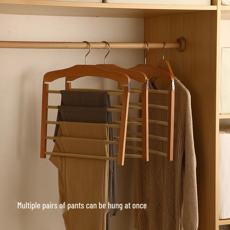 Kizhiqi Wooden Multi-Layer Non-Slip Trouser Hanger for Wardrobes