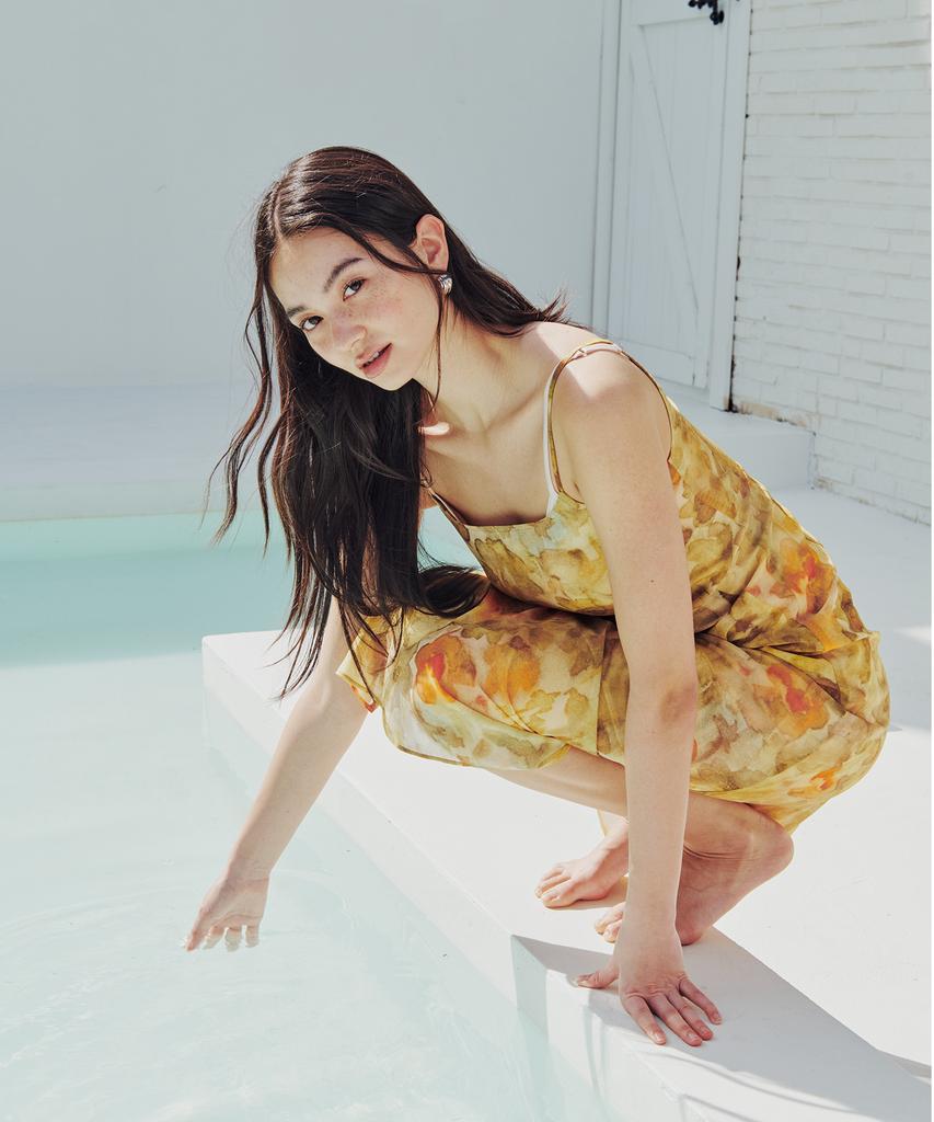 13MONTH Sheer Flower Long Dress (Yellow)
