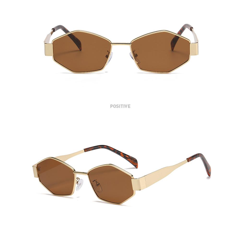Модные винтажные солнцезащитные очки в форме ромба с полигональной металлической оправой — фото 9