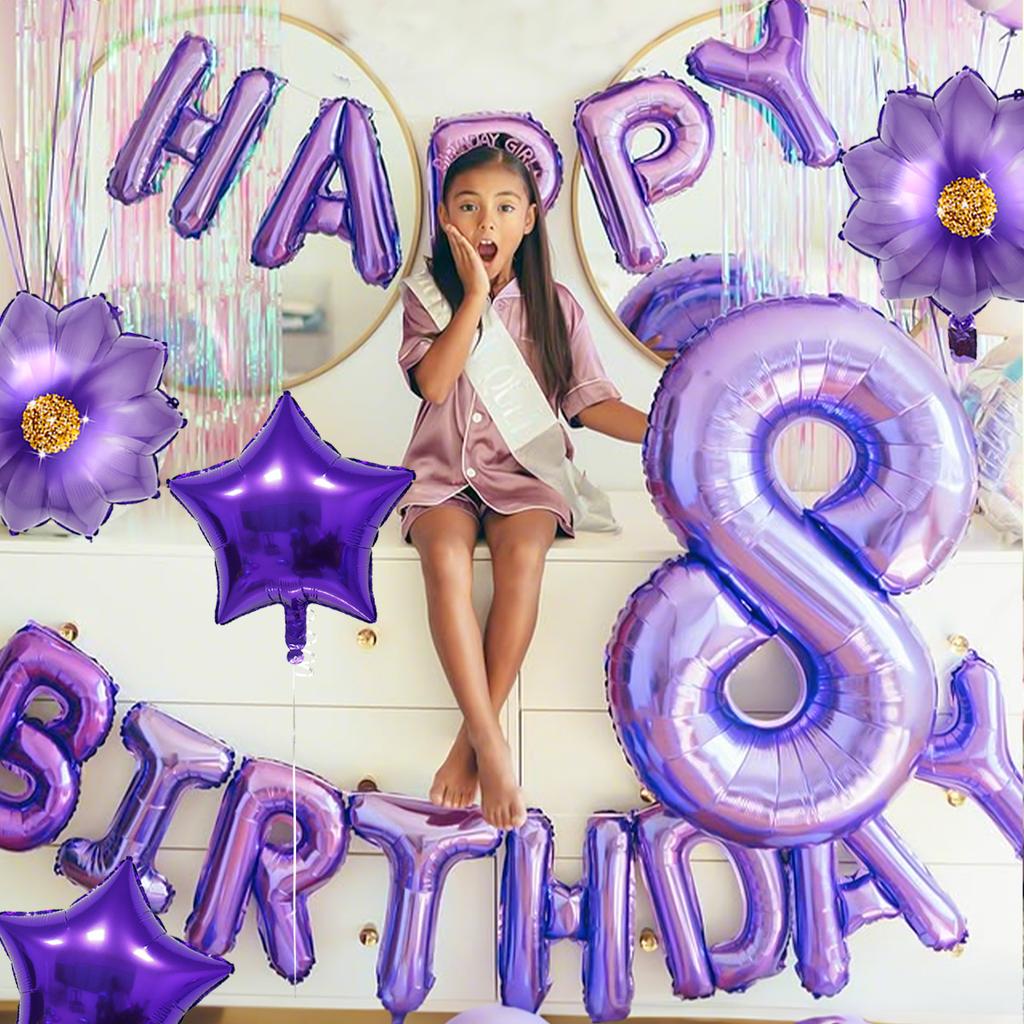 5pcs Purple Number Foil Balloon Set for Birthday Parties, Anniversaries, Holiday Celebrations, Party Decorations,