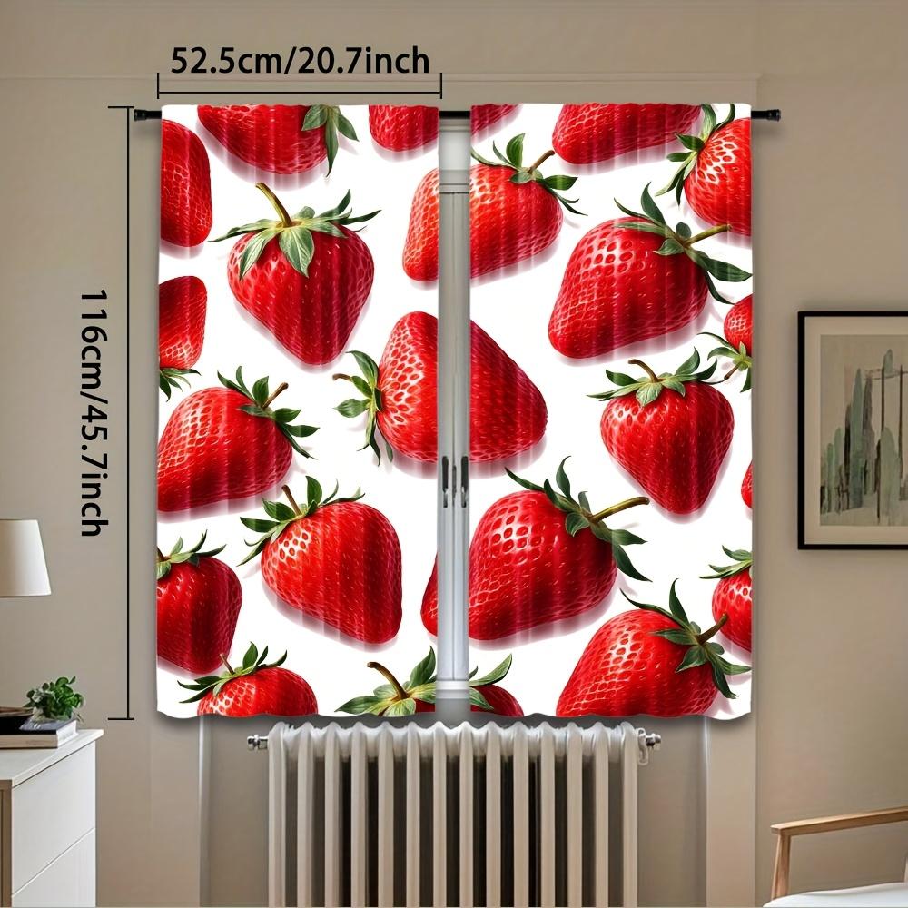 2Pcs Polyester Strawberry Red Strawberry Printing Window Curtains Birthday Party Decoration Backdrop Drapes for Living Room