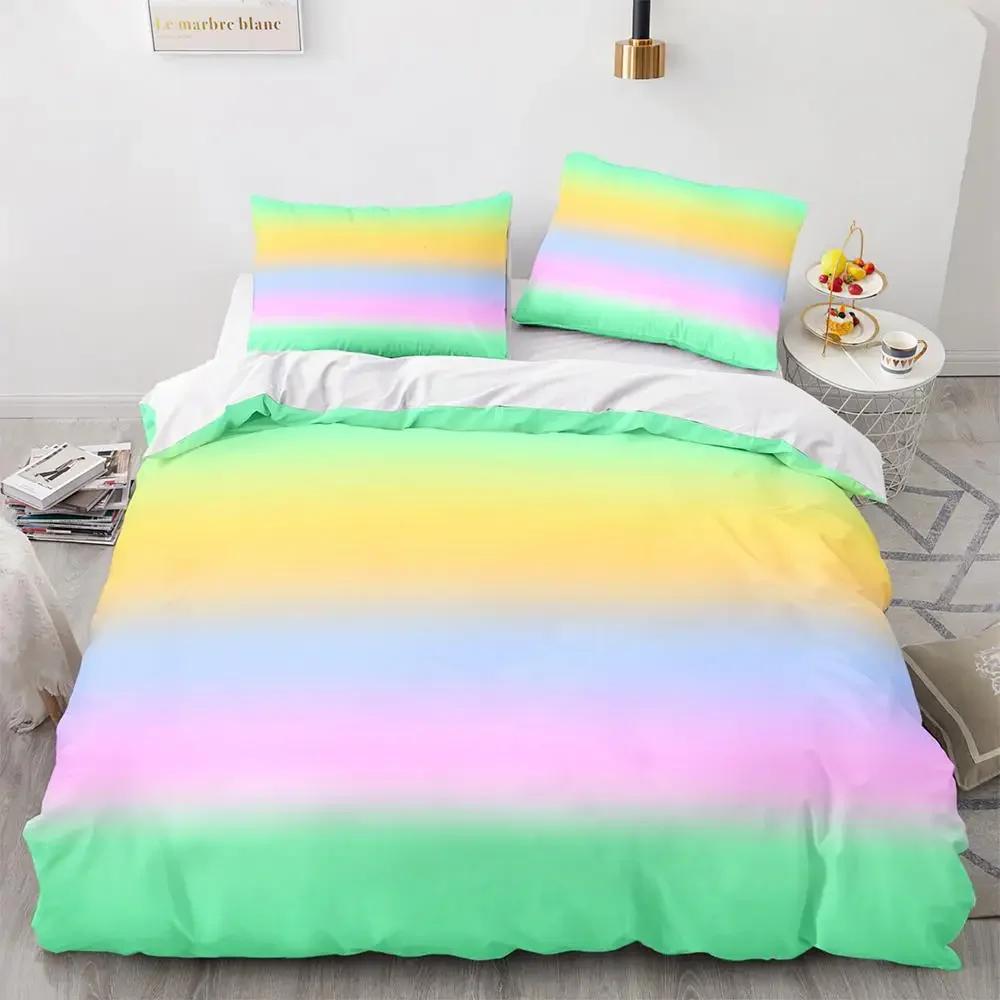 Rainbow Gradient Duvet Cover Set Queen Size Rainbow for Kids Girls Cute Style Bedding Set Polyester Single King Twin Quilt Cover