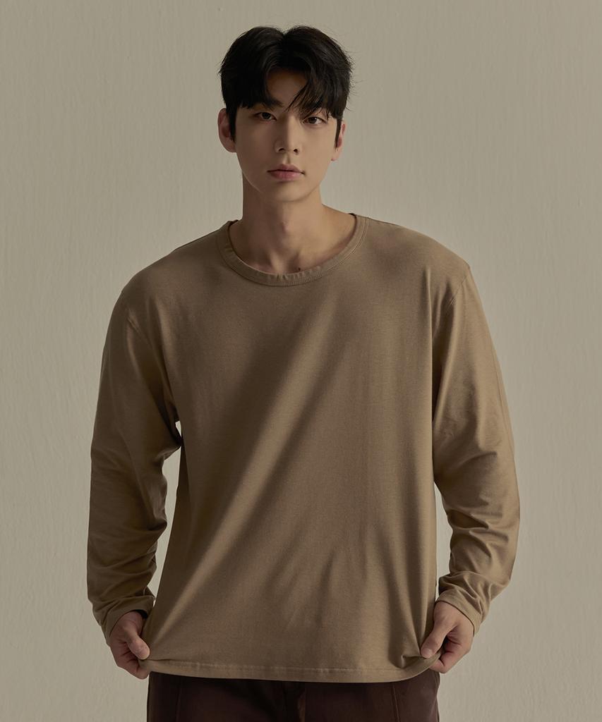 NINEZ Soft Modal Loose Fit Long Sleeve T-Shirt (Mocha Beige) 24Tl03