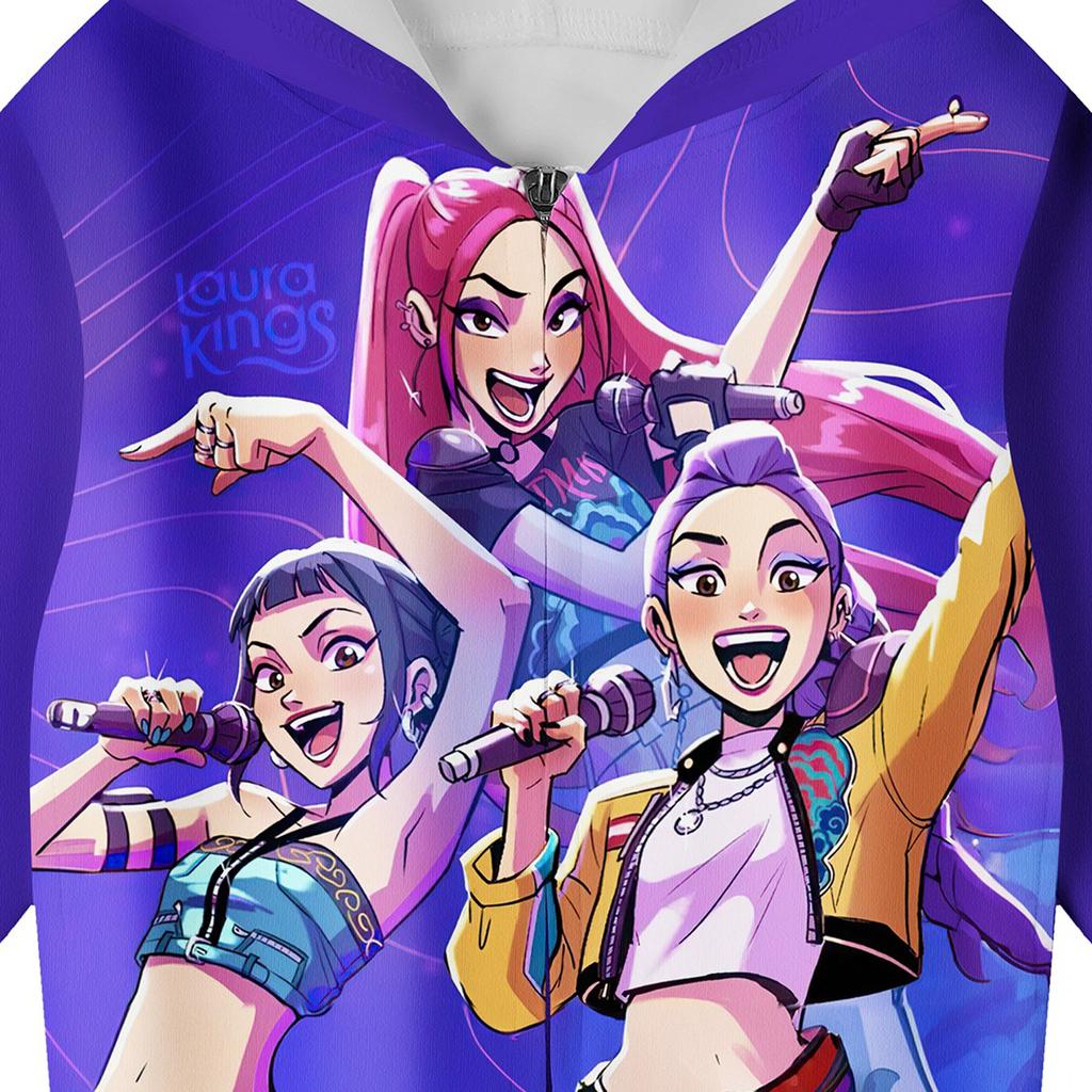 Girls Hoodie 3D Cartoon Jacket Sweatshirt Music Zip Hooded Long Sleeve Tops