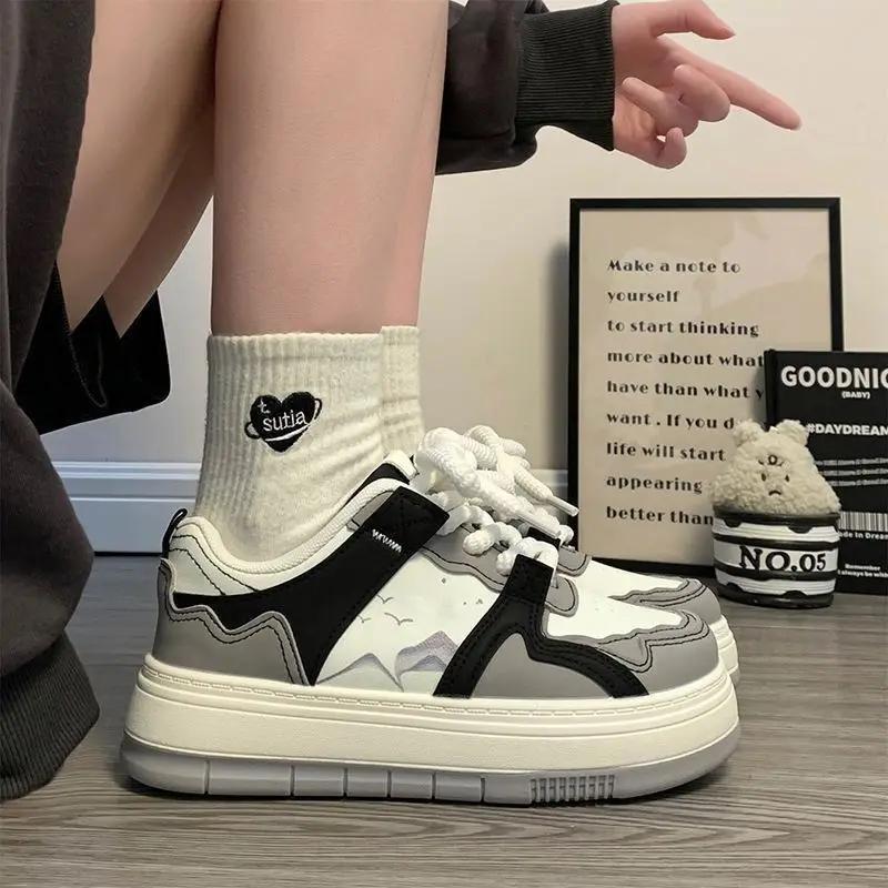 Contrast Color Woman Footwear Spring Autumn Aesthetic Shoes for Women Deals 39 Y2k Fashion High Quality On Offer Vulcanized Shoe