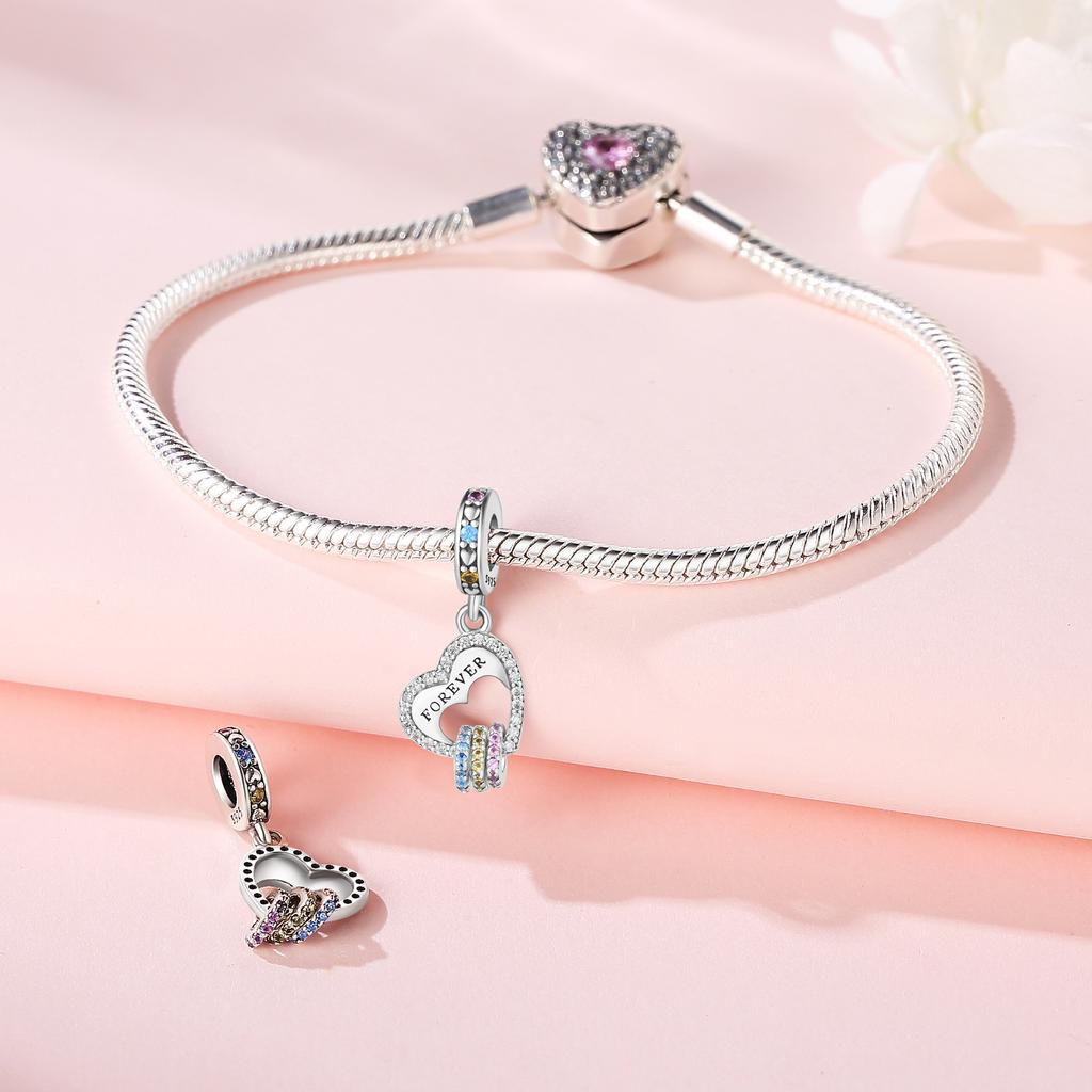 Beads Copper Charms Original Colored Zircon Heart Pendant Beads Fit Bracelet Jewelry Diy Women Fine Gift Accessory