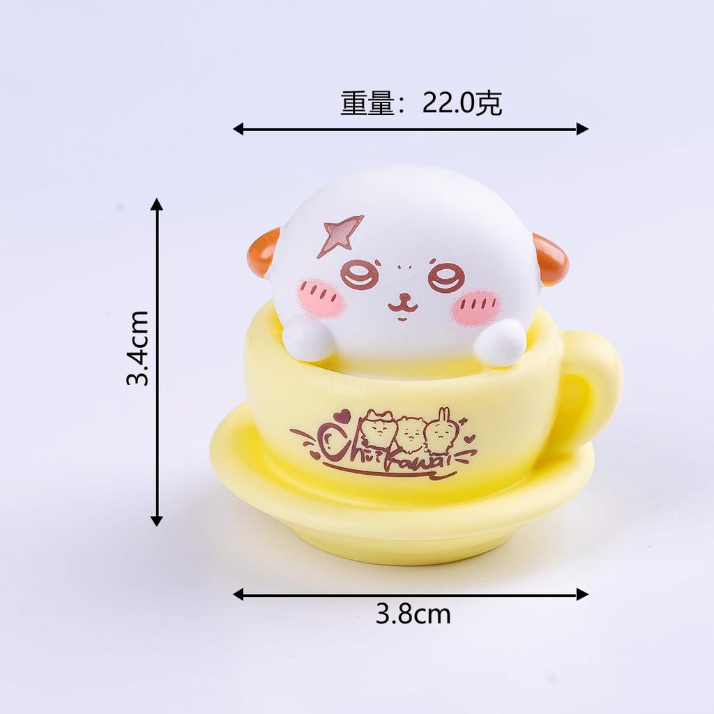 Cute Chiikawa Figures Mini Teacup Toy Set Hachiware Usagi Momonga Lion Desk Decoration Collectible Kawaii Ornaments Gift